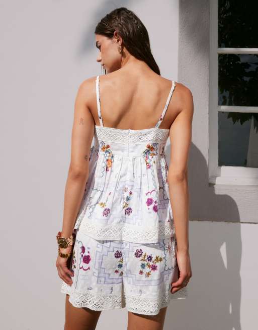ASOS DESIGN - Short met kanten randje en tafelkleedprint, deel van co-ord set