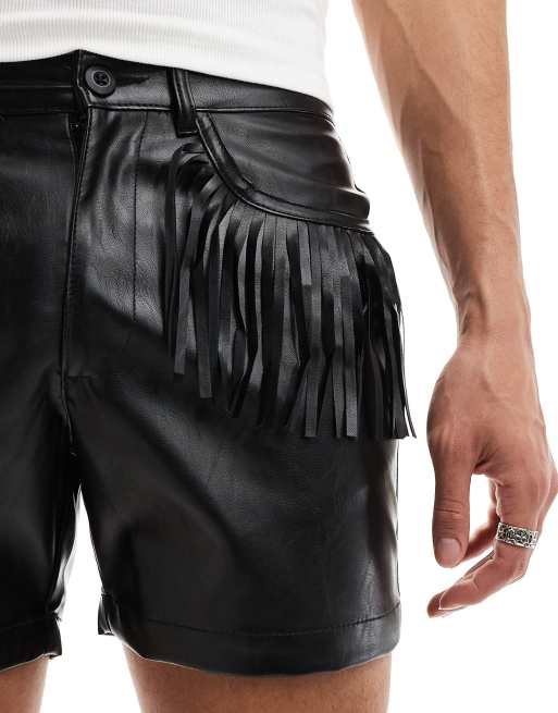 ASOS DESIGN - Short met leerlook en franjes in zwart, 5 van 5
