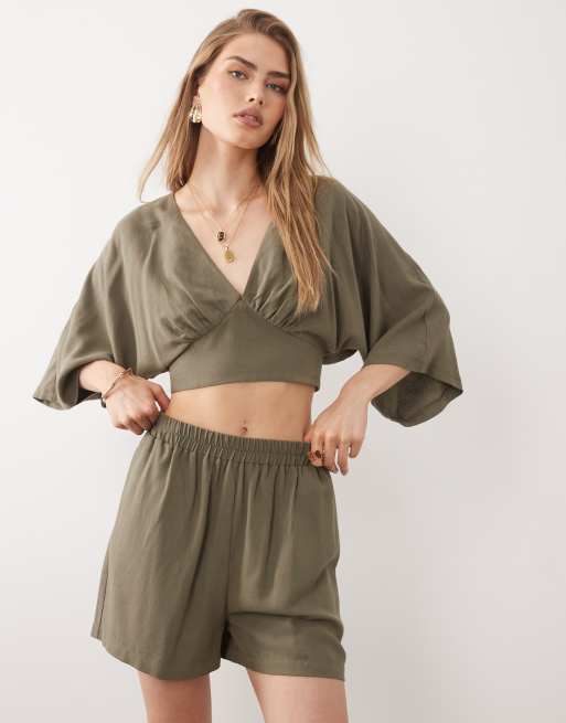 ASOS DESIGN - Short met strikdetail in saliegroen, deel van co-ord set , 2 van 5