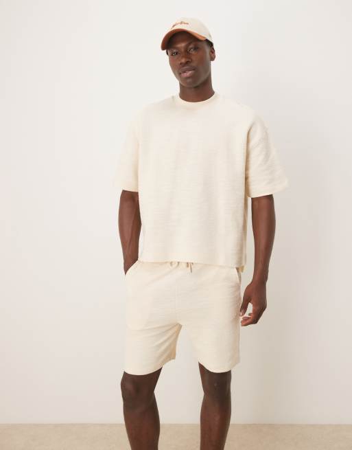 ASOS DESIGN - Short met textuur in crème, deel van co-ord set