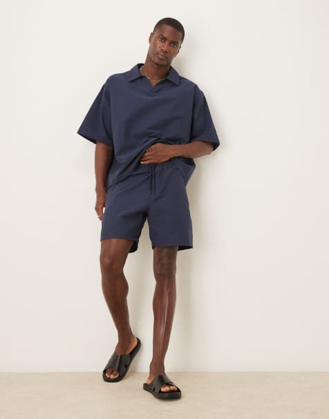 ASOS DESIGN - Short met textuur in marineblauw, deel van co-ord set - view 1