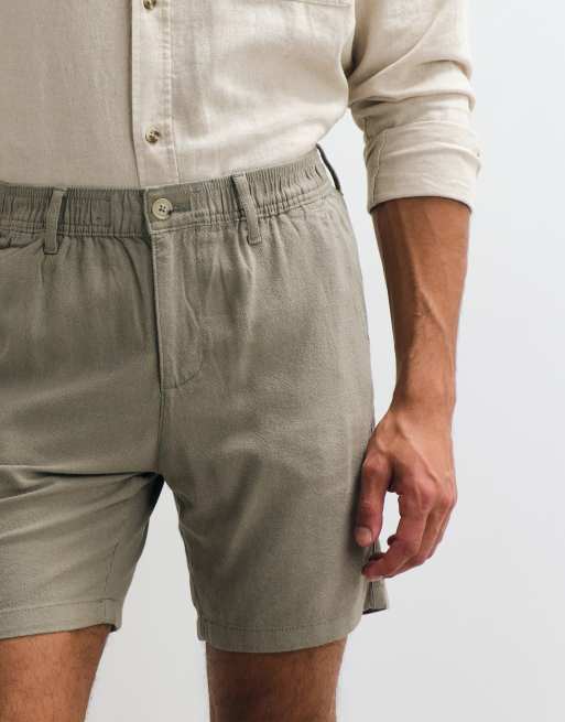 ASOS DESIGN - Short mi-long ajusté en lin mélangé - Kaki, 4 de 5