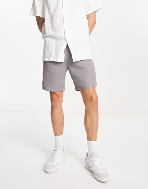 ASOS DESIGN - Short mi-long slim en lin - Anthracite 