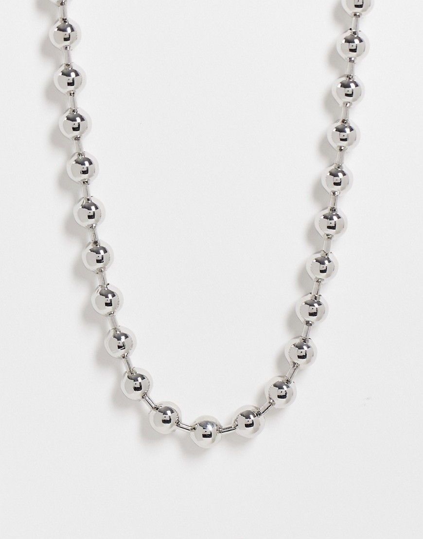 ASOS DESIGN short midweight 8mm neckchain with ball chain in silver tone