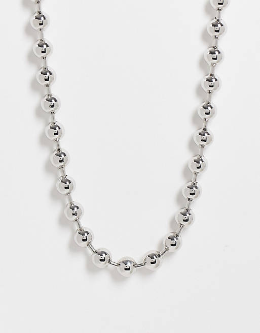 ASOS DESIGN short midweight 8mm neckchain with ball chain in silver tone