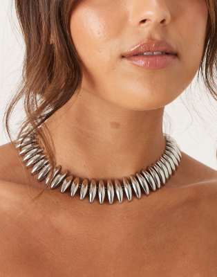 Asos Design Short Necklace With Abstract Links In Metallic