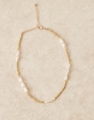 Asos Design Short Necklace With Bead And Faux Pearl Details
