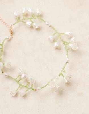 Asos Design Short Necklace With Beaded Floral Design
