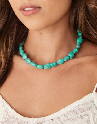 Asos Design Short Necklace With Chunky Faux Stones