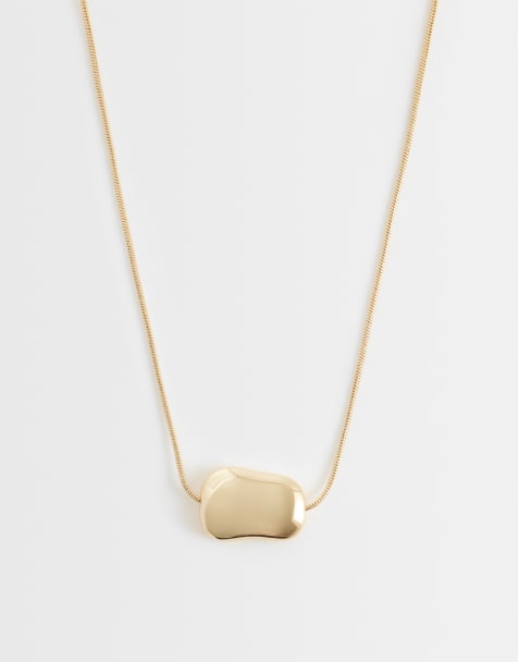 ASOS DESIGN short necklace with clean molten pendant in gold tone - view 1
