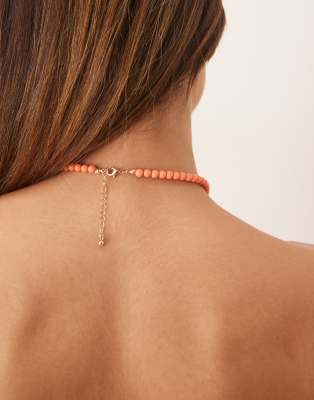 Asos Design Short Necklace With Colored Stones And Shell Pendant-orange