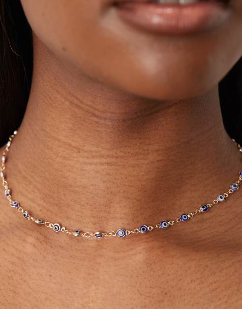 ASOS DESIGN short necklace with eye chain in gold tone - view 1