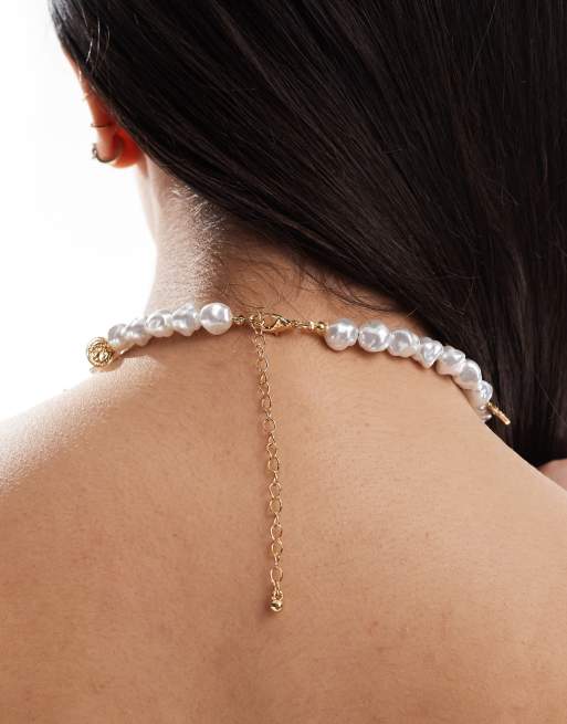 ASOS DESIGN short necklace with faux pearl and charm detail, 3 of 3