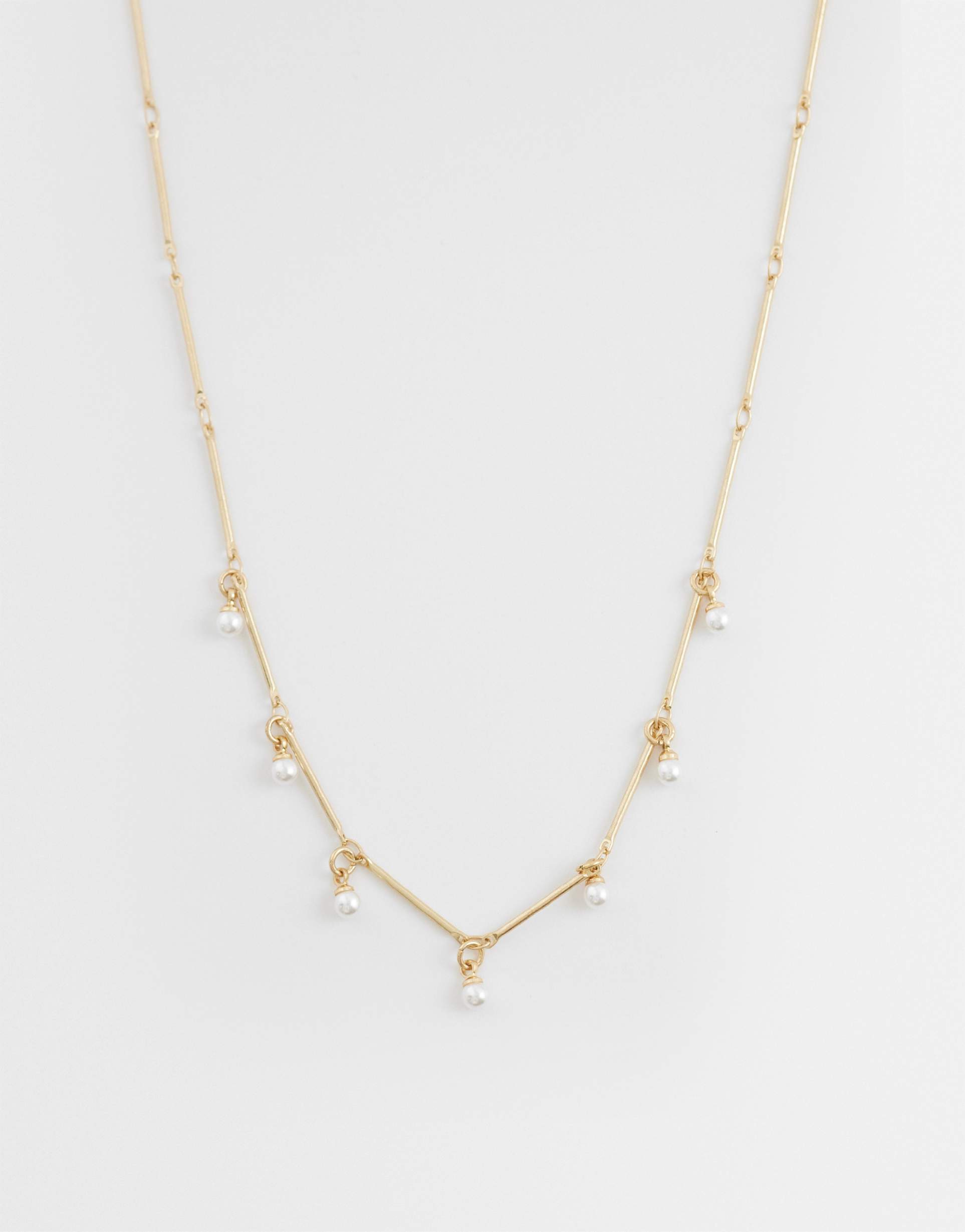 asos design short necklace with faux-pearl drops in gold tone