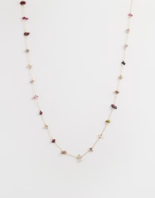 Asos Design Short Necklace With Faux Stone Chipping Details In Gold