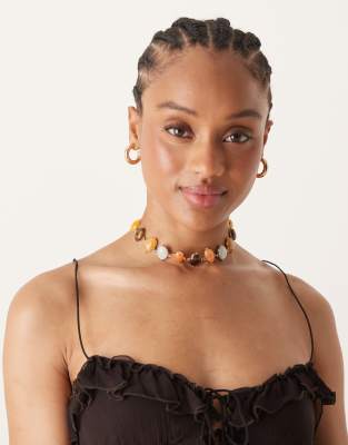 Asos Design Short Necklace With Faux Stone-set Details In Multi
