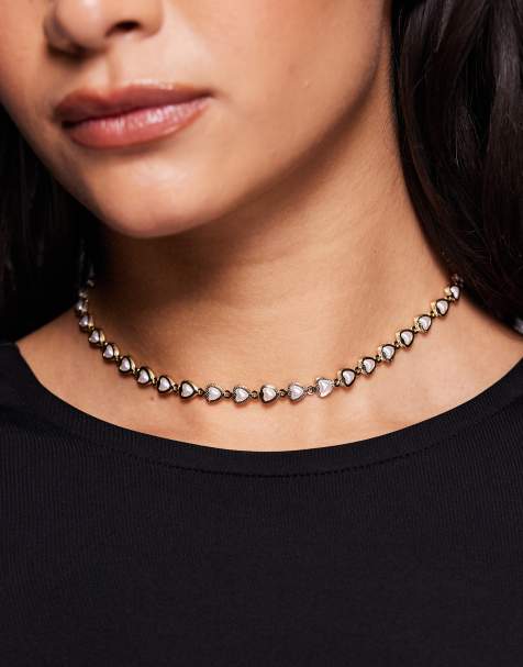 ASOS DESIGN short necklace with mini hearts with faux pearls in gold tone - view 1