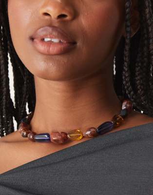 Asos Design Short Necklace With Mixed Resin And Gold Tone Beads-multi