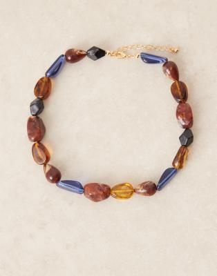 Asos Design Short Necklace With Mixed Resin And Gold Tone Beads-multi In Multi