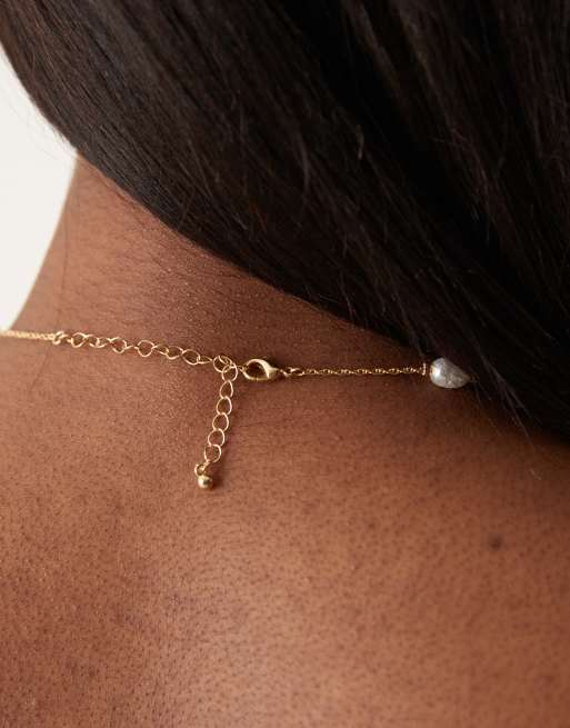 ASOS DESIGN short necklace with mixed sized faux pearl in gold tone