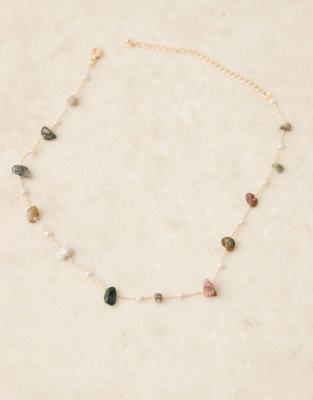 Asos Design Short Necklace With Mixed Sized Semi Precious Chippings In Gold