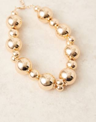 Asos Design Short Necklace With Mixed Spherical Ball Detail In Gold
