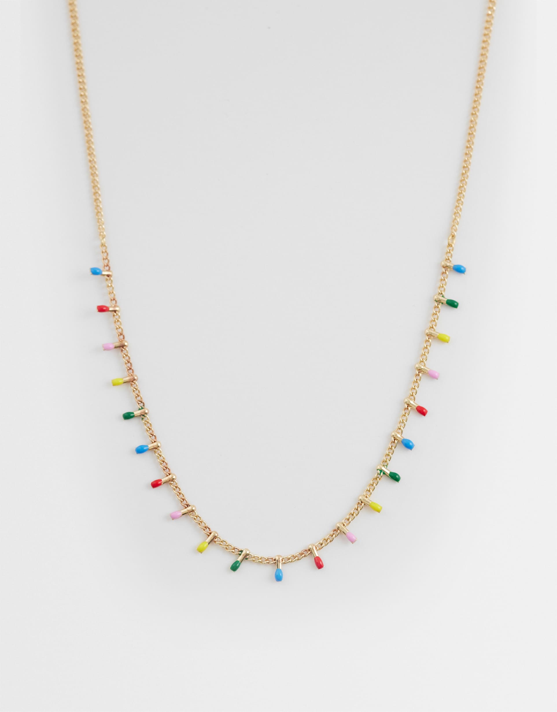 asos design short necklace with multi-colored beading details in gold tone