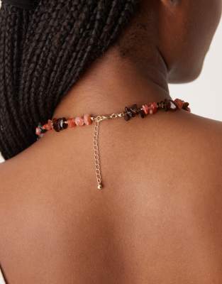 Asos Design Short Necklace With Real Semi-precious Stone Chippings