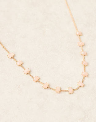 Asos Design Short Necklace With Rose Quartz Semi Precious Detail In Gold