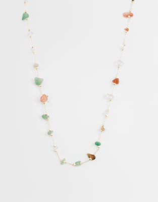 Asos Design Short Necklace With Semi-precious Chippings In Multi