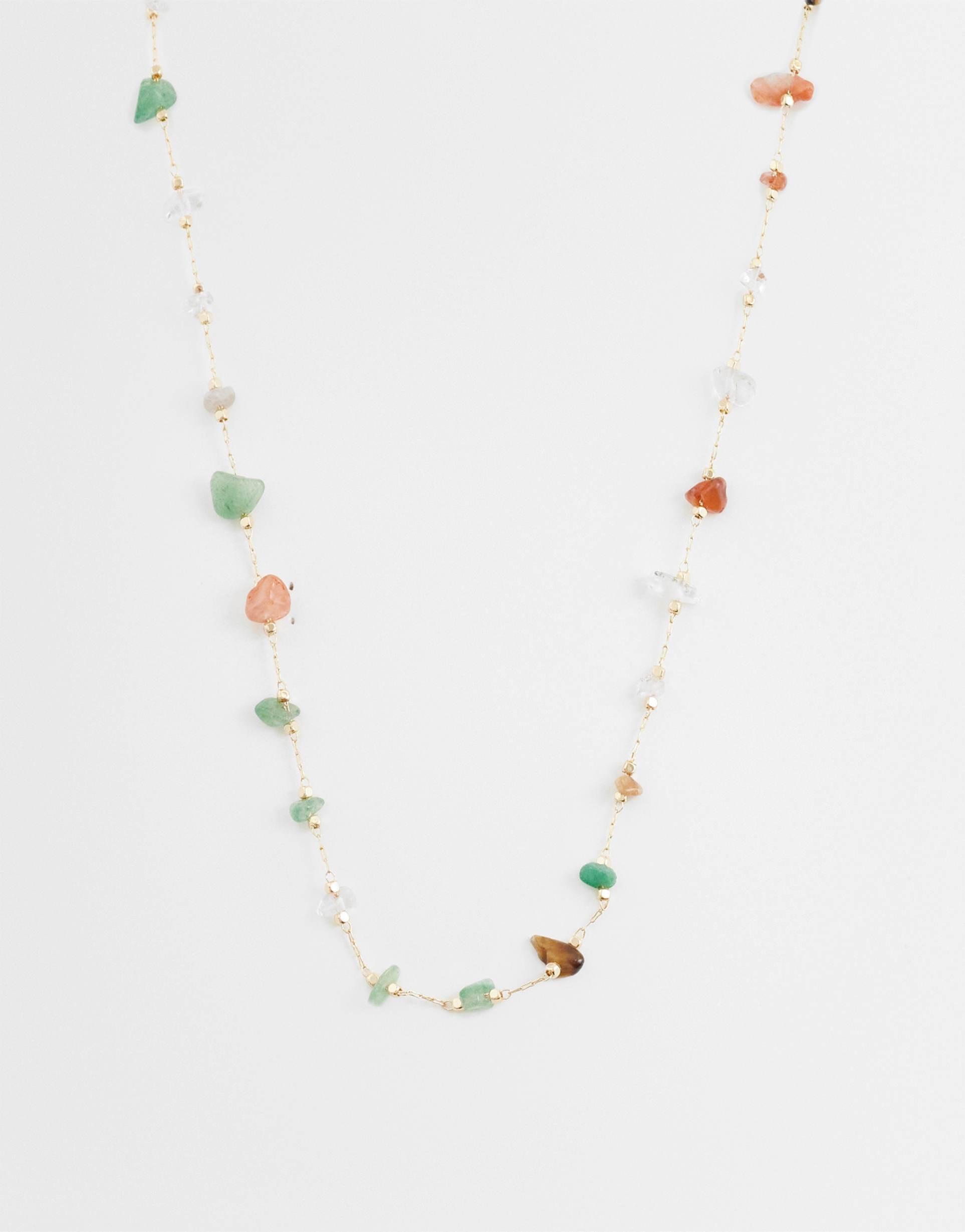asos design short necklace with semi-precious chippings in gold tone