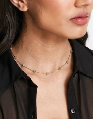 ASOS DESIGN short necklace with semi precious jade detail in gold tone | ASOS