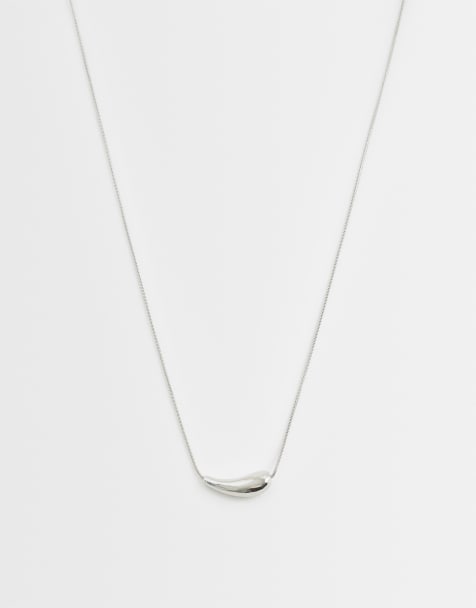 ASOS DESIGN short necklace with small molten pendant in silver tone - view 1