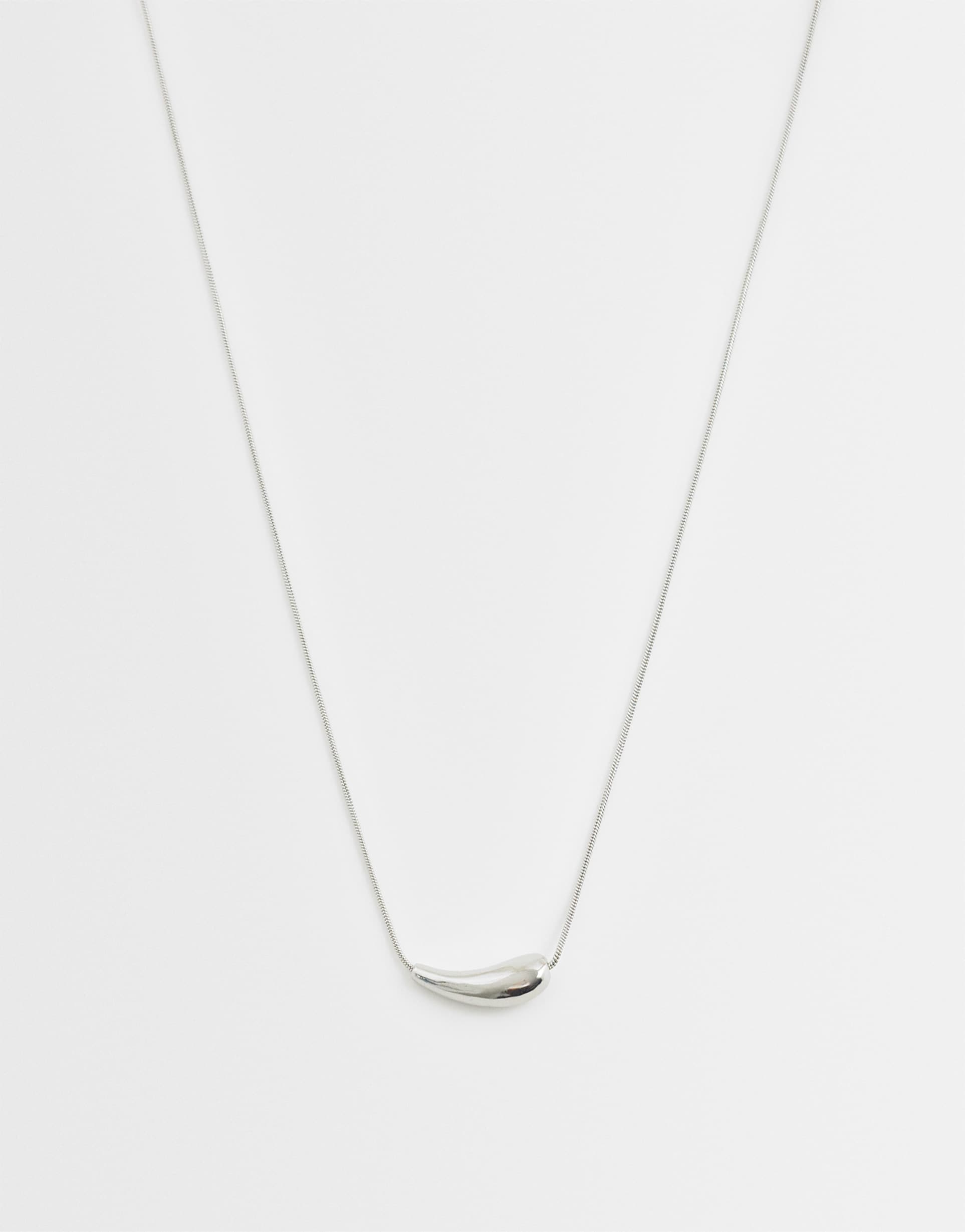 asos design short necklace with small molten pendant in silver tone