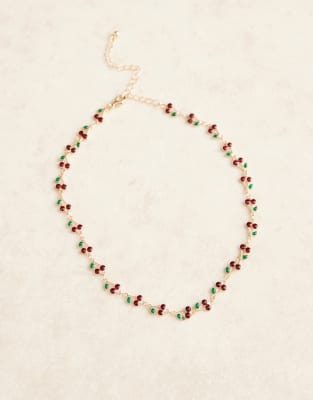 Asos Design Short Necklace With Sparkly Cherry Details