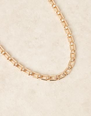 Asos Design Short Necklace With Square Chain Links In Gold