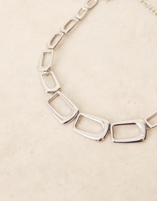 Asos Design Short Necklace With Square Chain Links In Silver