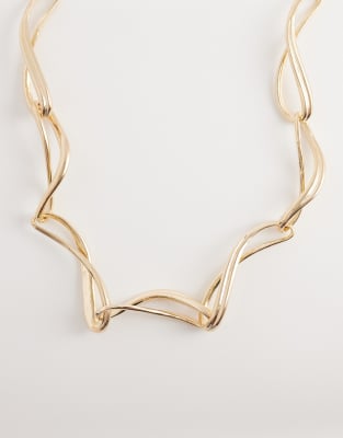 Asos Design Short Necklace With Twisted Chain Loops In Gold