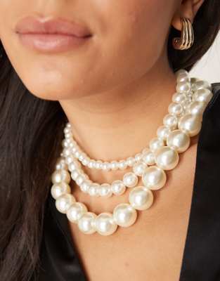 short necklaces with multirow faux pearl detail-White