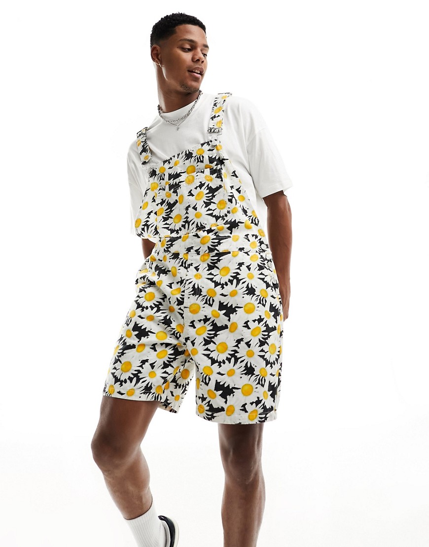 short overalls in daisy print-Multi