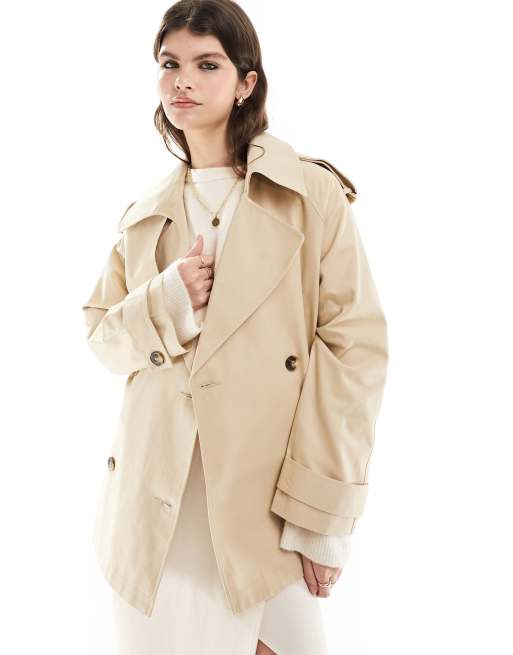 ASOS DESIGN short oversized trench coat in stone ASOS