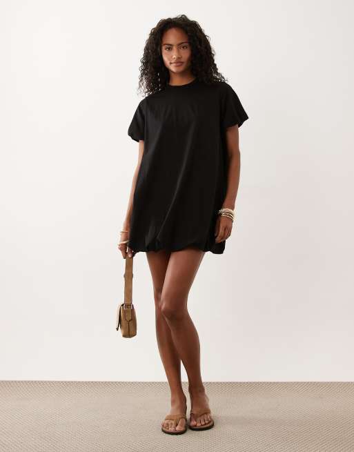 ASOS DESIGN short puff sleeve bubble mini dress in black, 2 of 4