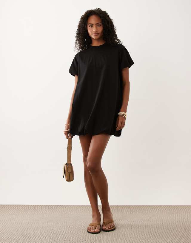 ASOS DESIGN short puff sleeve bubble mini dress in black | ASOS