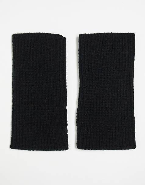 ASOS DESIGN short ribbed palm warmers in black - view 1