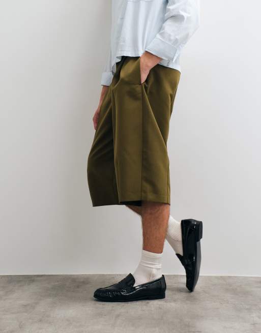ASOS DESIGN short sartoriali bombati verde oliva, 2 di 5