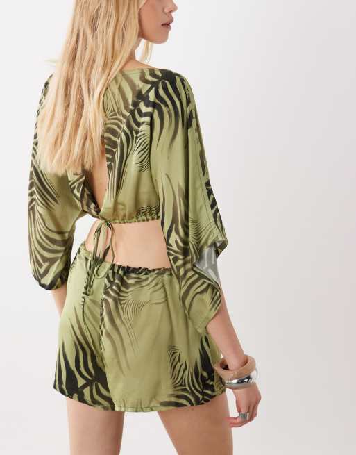 ASOS DESIGN - short satinado de poner en estampado de cebra verde, conjunto, 5 de 5