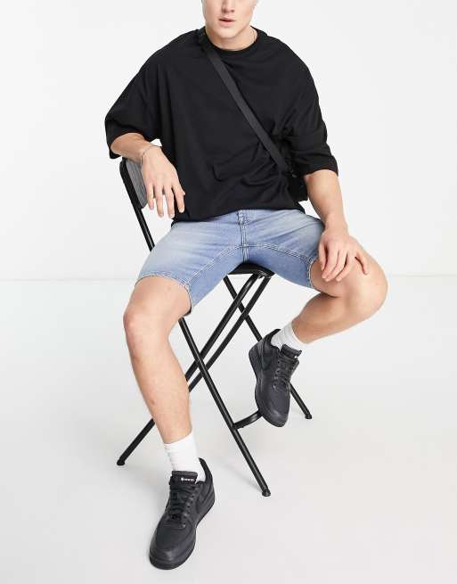 ASOS DESIGN - Short skinny en jean - Bleu délavé moyen vintage 