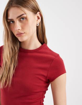 Asos Design Short Sleeve Baby Tee In Red