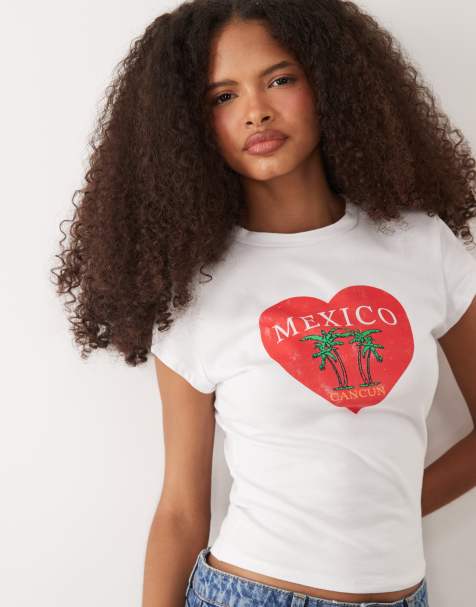 ASOS DESIGN short sleeve baby tee with Mexico graphic in white - view 1