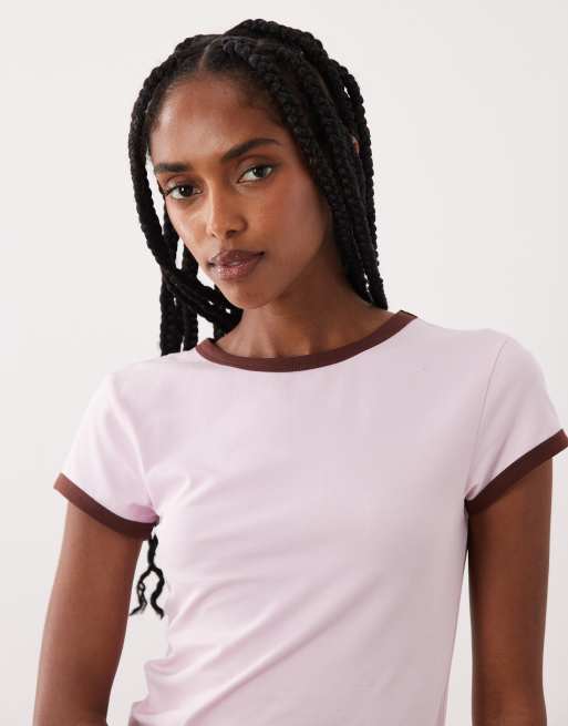 ASOS DESIGN short sleeve baby top in baby pink and chocolate, 3 of 4